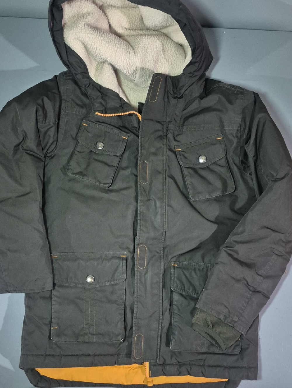 Lands' End Men's Black Hooded Field Jacket with Sherpa Lining